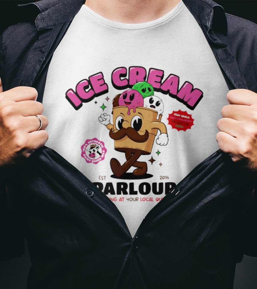 Ice Cream Parlour Est 2014 Serving At Your Local Quest Cartoon Characters Fun Scoop Club T-Shirt