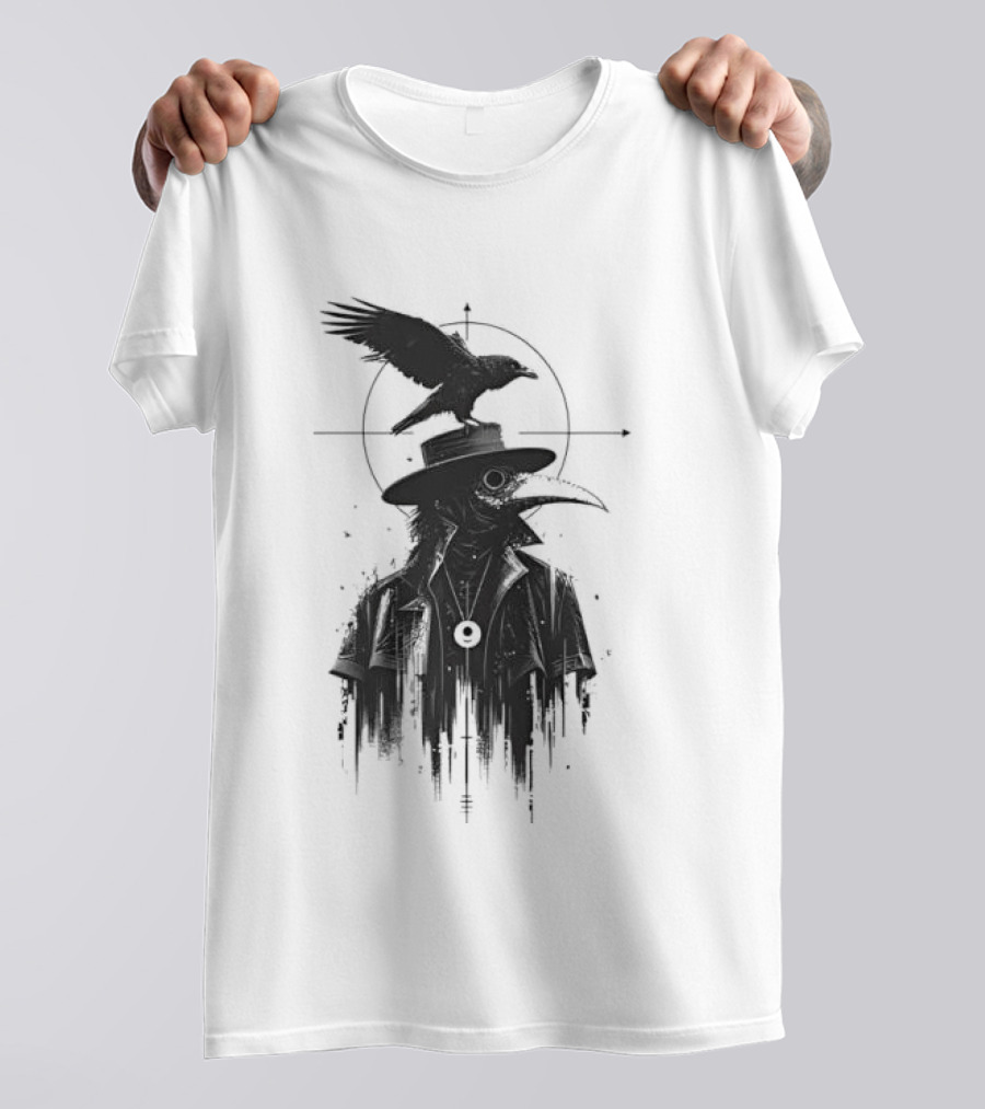 Plague Doctor With Raven Gothic Minimalist Short Sleeve T-Shirt