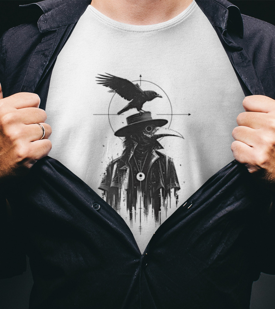 Plague Doctor With Raven Gothic Minimalist Short Sleeve T-Shirt