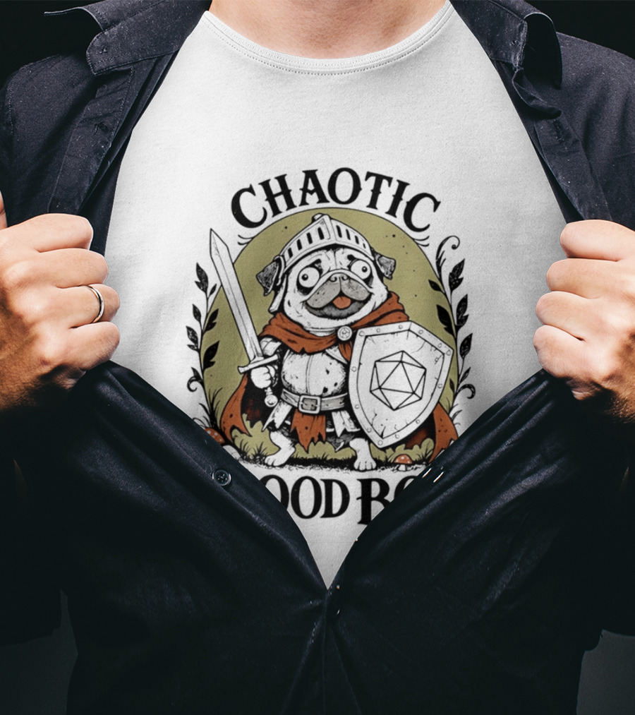 Chaotic Good Boy Pug Knight Dungeons And Dragons Adventure T-Shirt