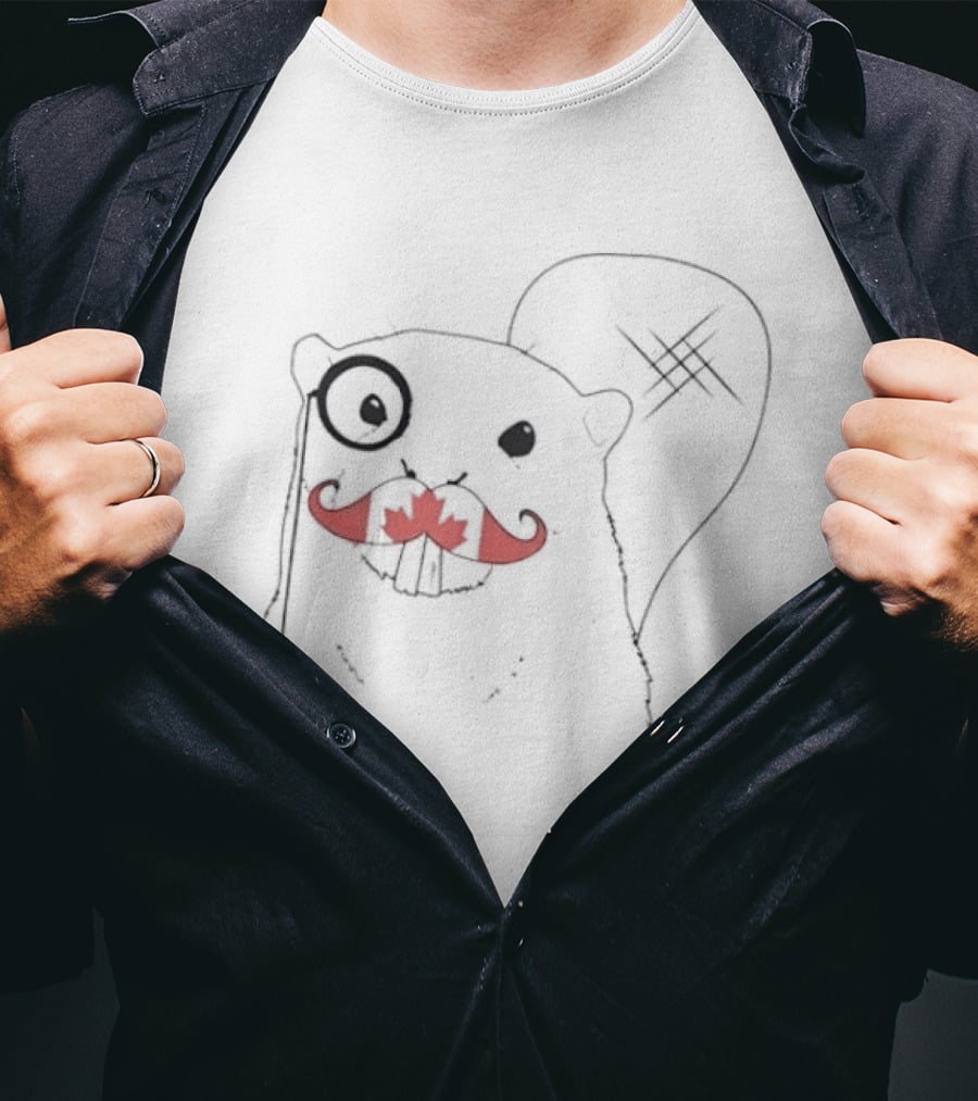 The Dapper Canadian Beaver Mustache Art With Monocle T-Shirt
