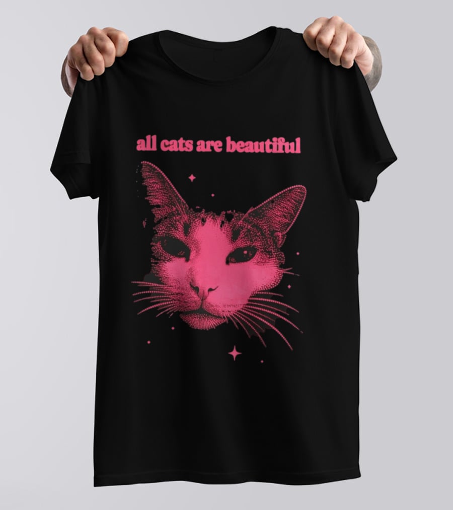 All Cats Are Beautiful Pink Halftone Cat Face With Stars T-Shirt