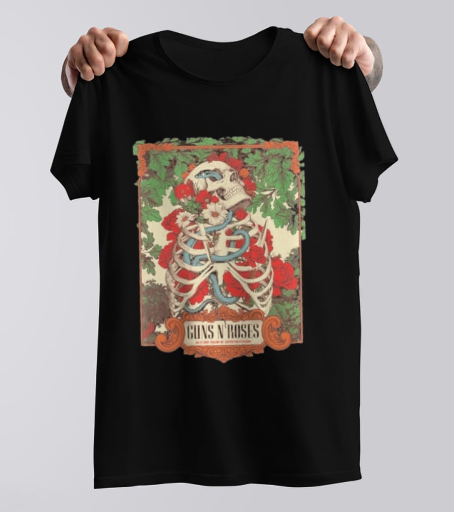 Guns N Roses Raleigh North Carolina 2026 Event Carter Finley Stadium July 23 Skeleton Roses T-Shirt