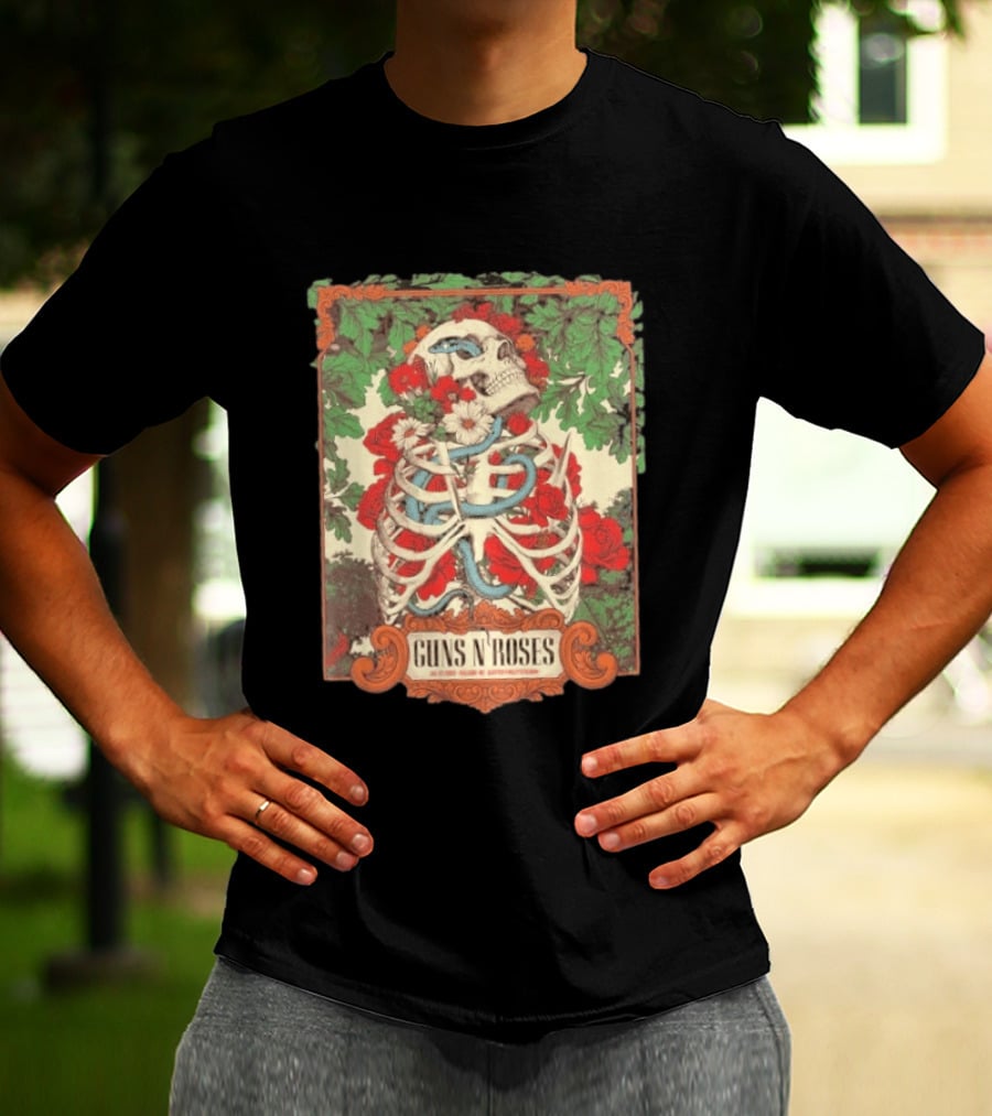 Guns N Roses Raleigh North Carolina 2026 Event Carter Finley Stadium July 23 Skeleton Roses T-Shirt