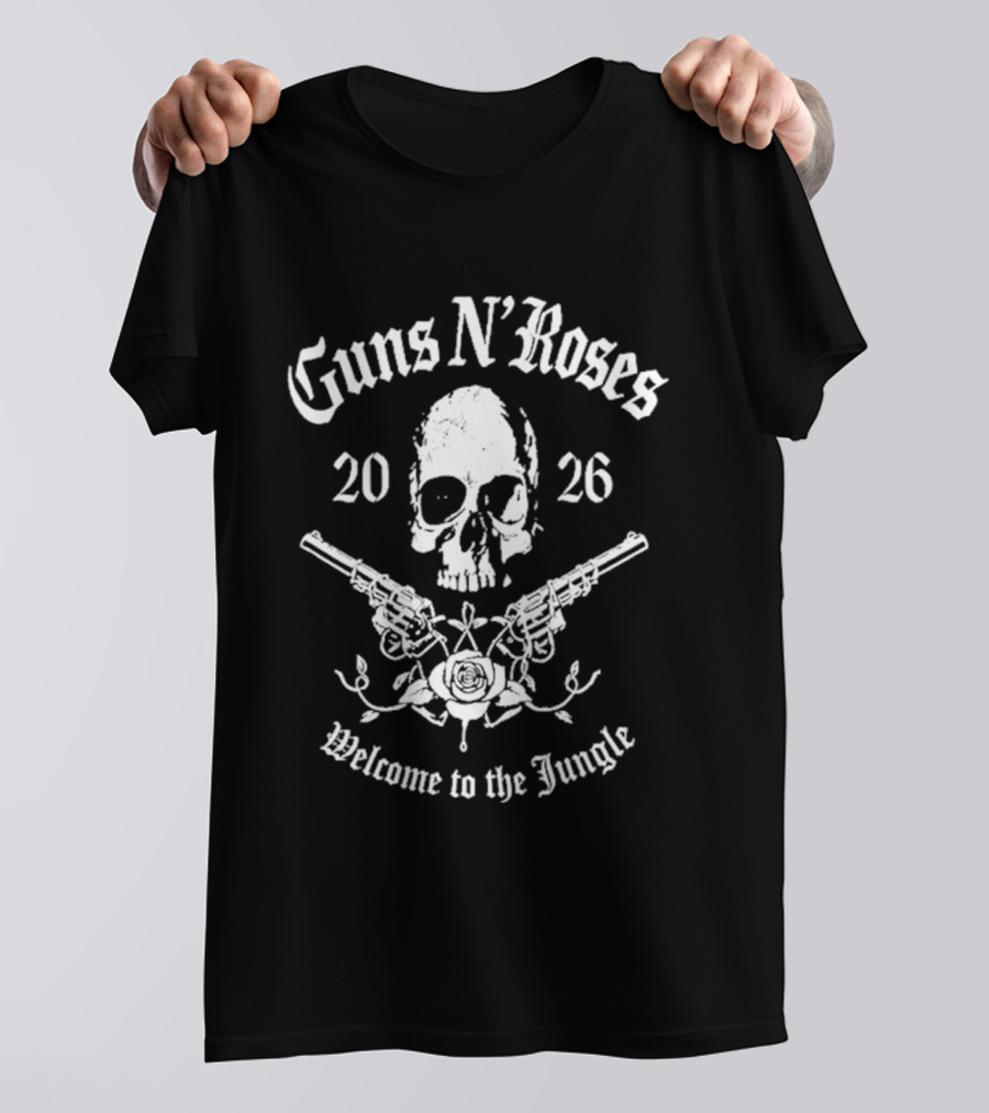 Guns N Roses 2026 Welcome To The Jungle Skull Pistols T-Shirt
