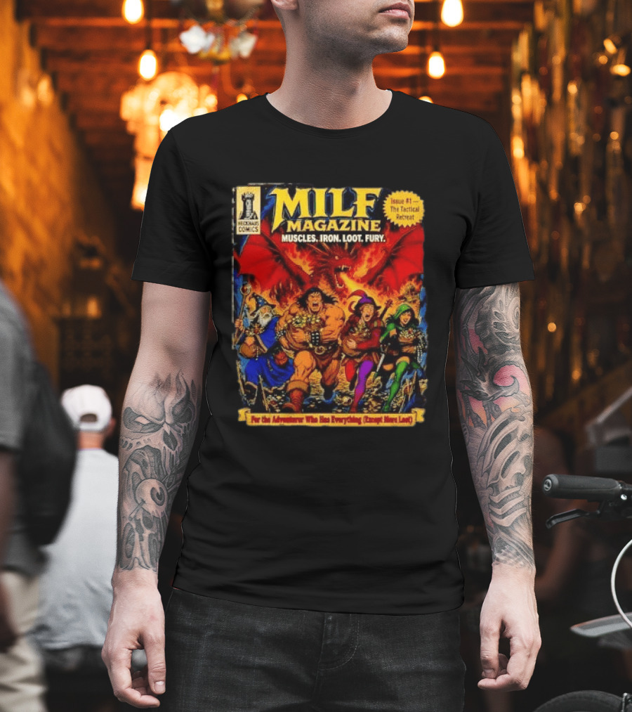 Heckhaus Comics Milf Magazine Muscles Iron Loot Fury The Tactical Retreat T-Shirt
