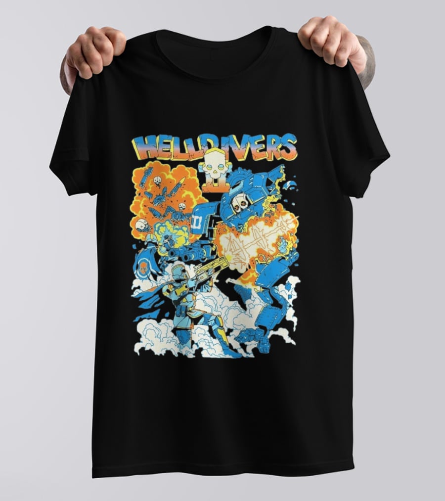 Helldivers 2 Explosive Battle Remember Outpost 32 Retro Skull Warfare T-Shirt