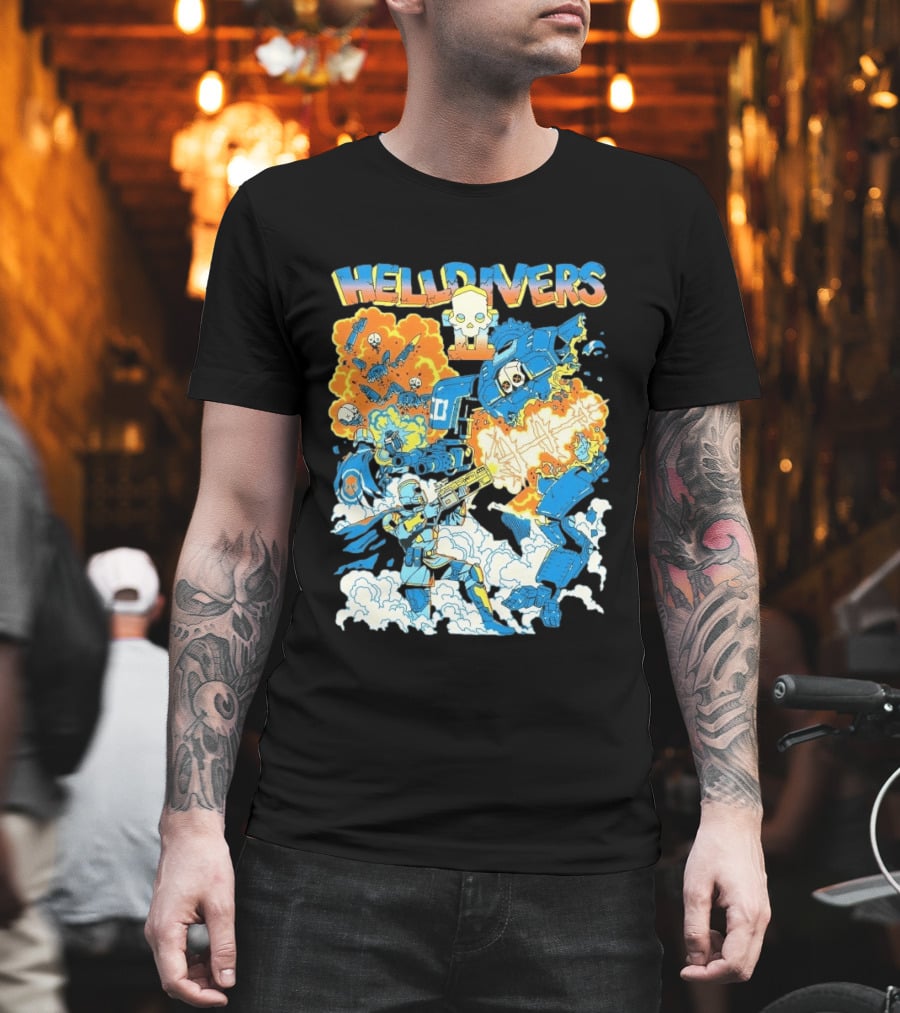 Helldivers 2 Explosive Battle Remember Outpost 32 Retro Skull Warfare T-Shirt