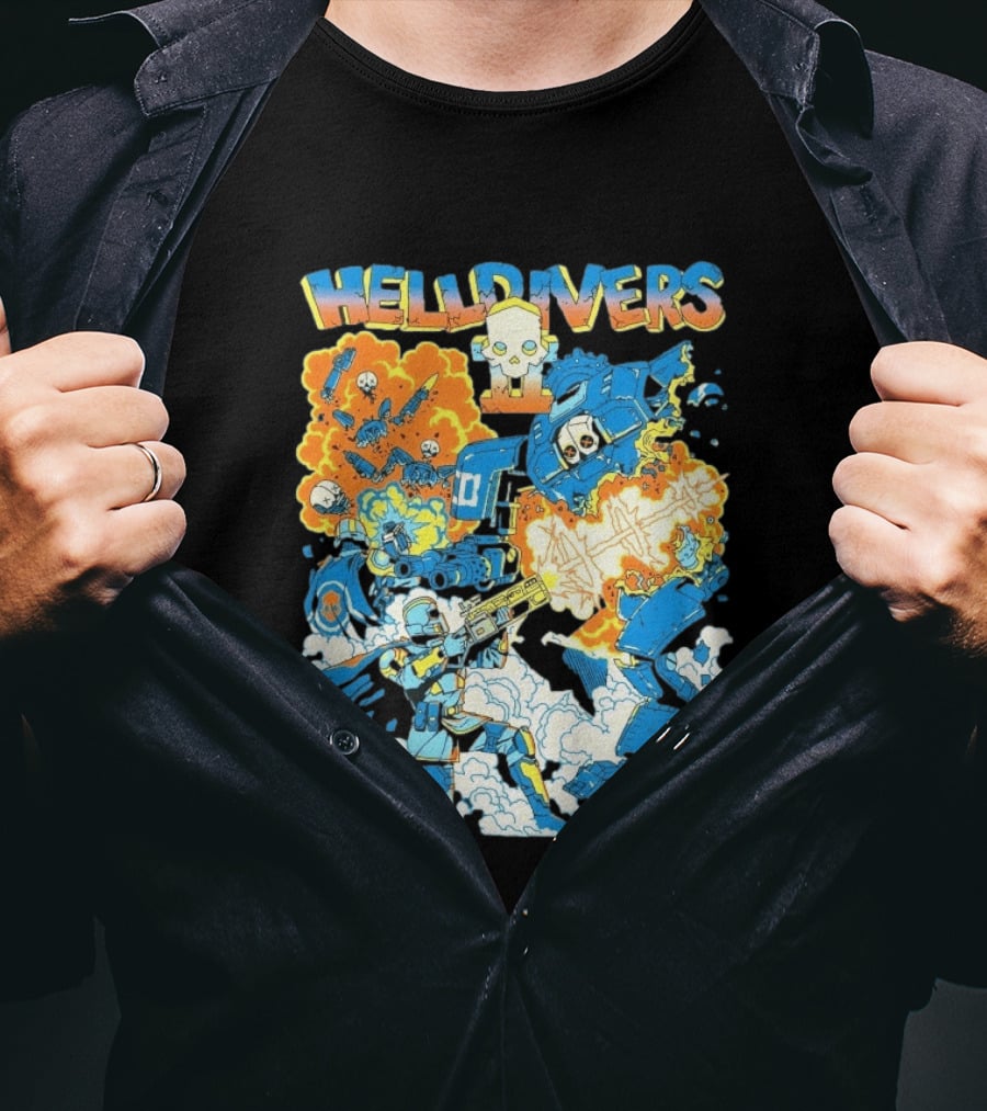 Helldivers 2 Explosive Battle Remember Outpost 32 Retro Skull Warfare T-Shirt