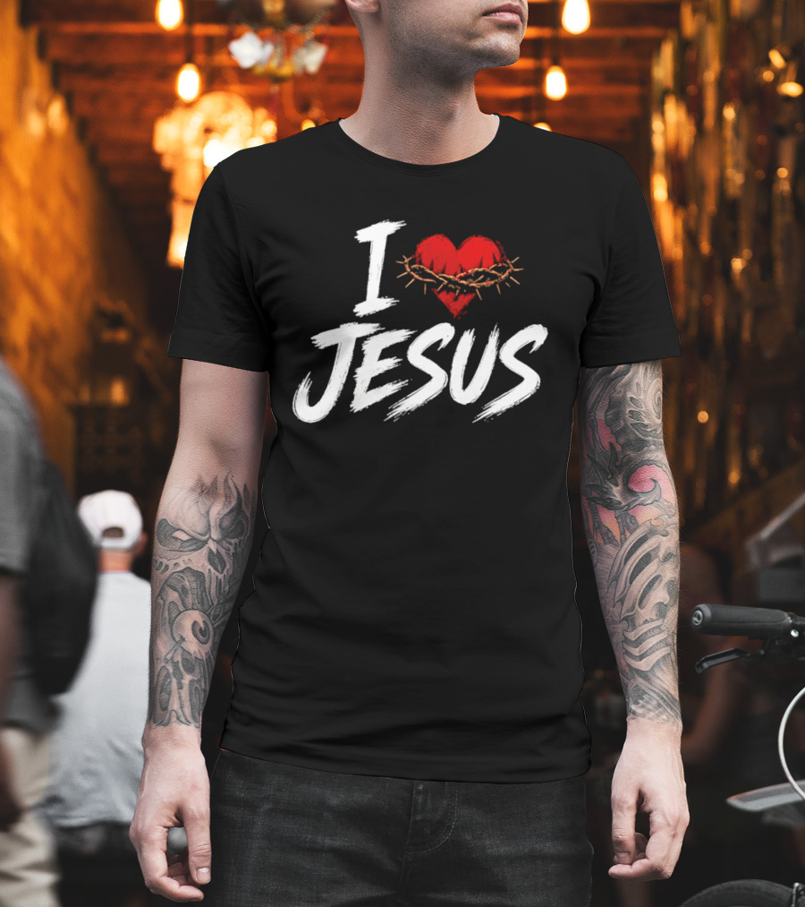 I Love Jesus Heart Crown Of Thorns Christian T-Shirt