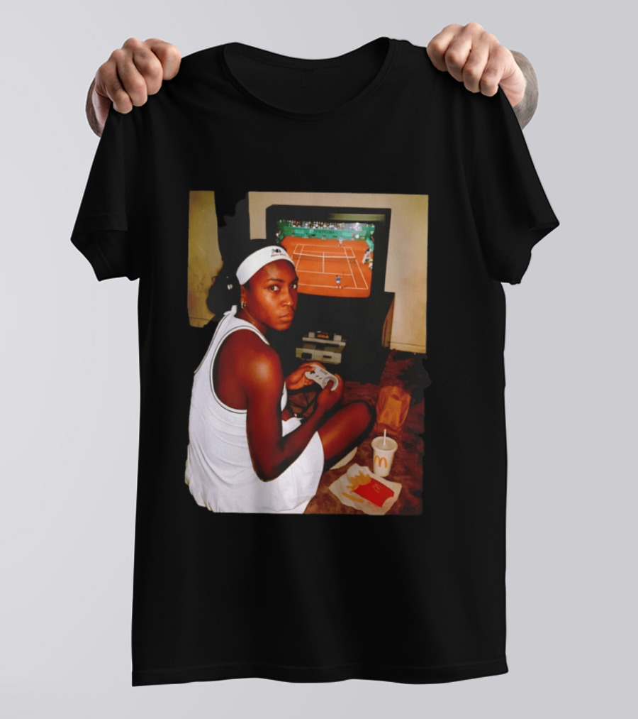 Coco Gauff Playing Retro Tennis Video Game With McDonald's Snacks T-Shirt