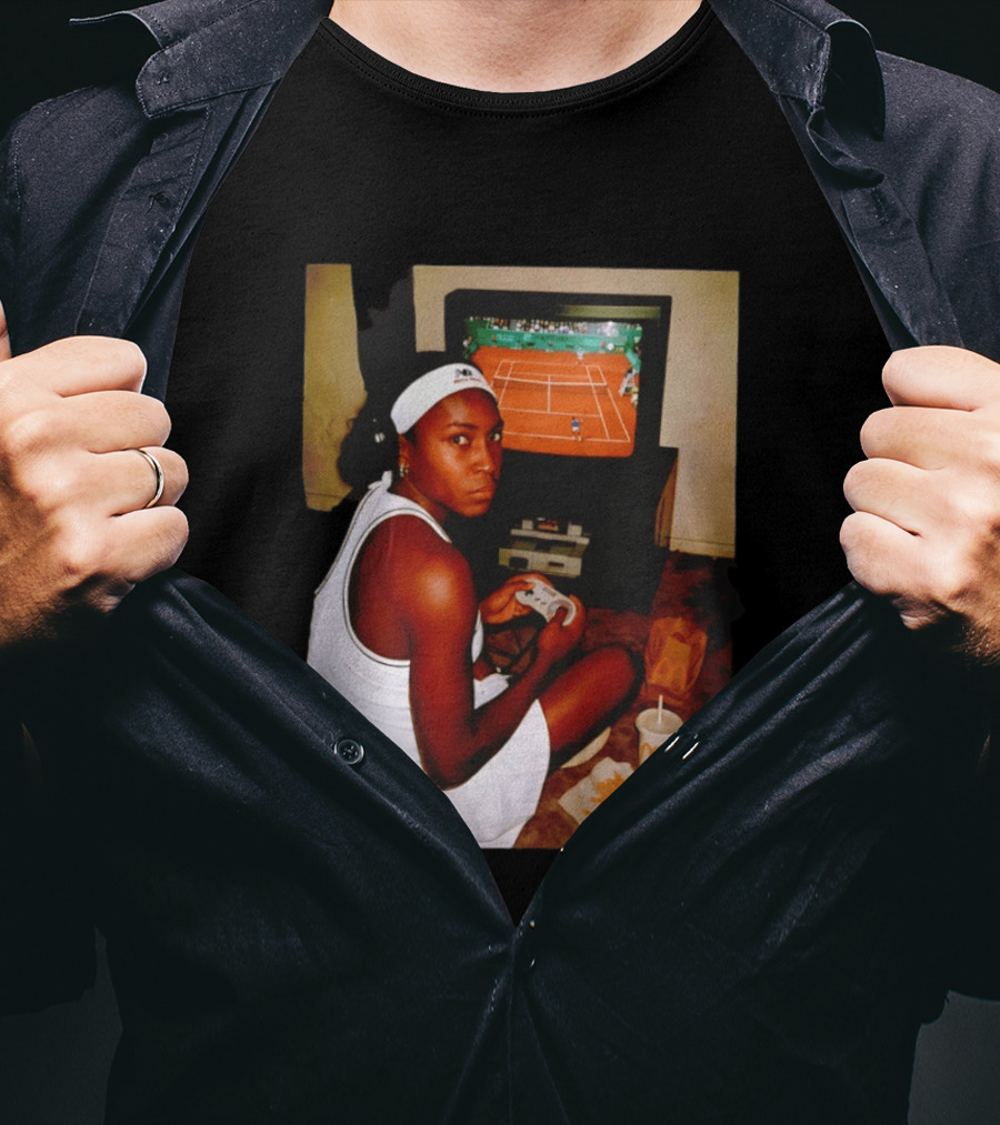 Coco Gauff Playing Retro Tennis Video Game With McDonald's Snacks T-Shirt