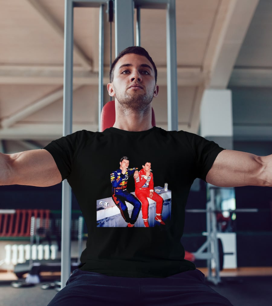 Max Verstappen Red Bull Racing And Ayrton Senna Honda Marlboro F1 Legends Smoking Together T-Shirt