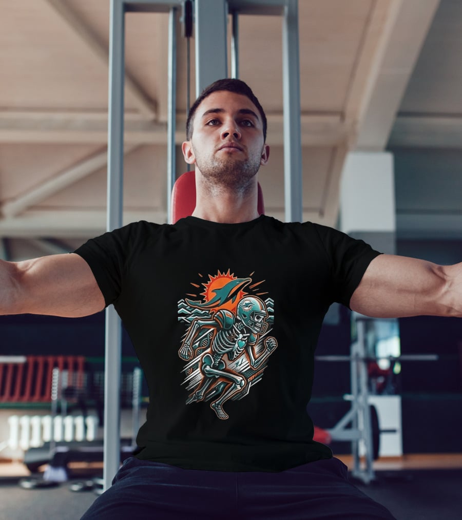 Miami Dolphins Runs In My Blood Skeleton Football Sprint T-Shirt