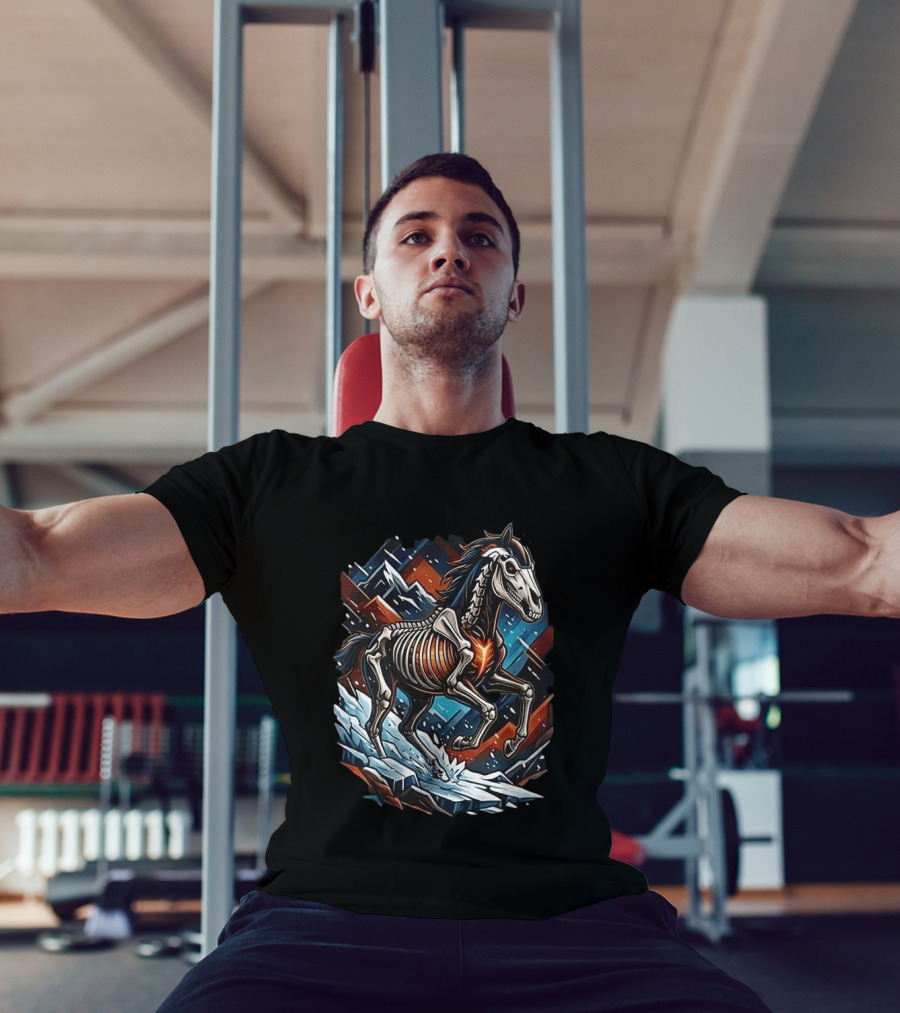 Denver Broncos Runs In My Blood Skeleton Horse And Mountains T-Shirt