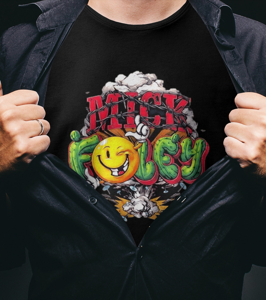 Mick Foley Smiley Explosion Barbed Wire T-Shirt