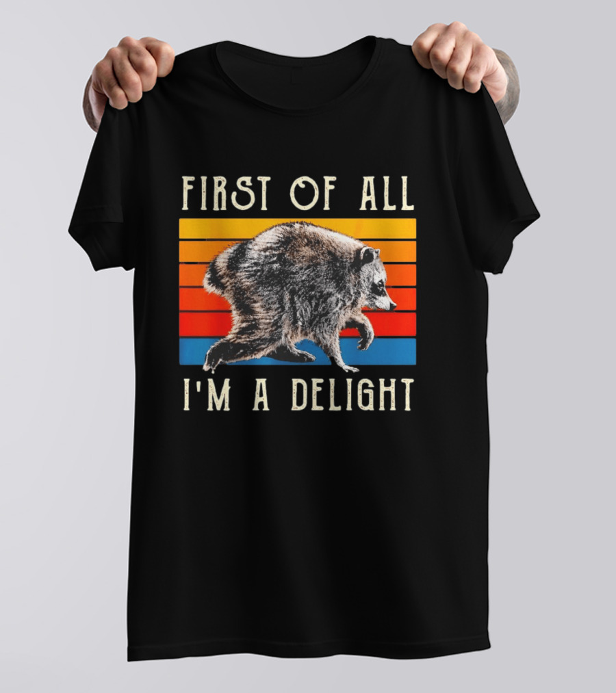 Jimothy Raccoon First Of All I'm A Delight Famous Seattle Trash Panda Colorful Stripes T-Shirt