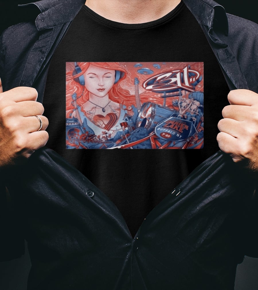 311 Darien Lake 7 20 Buffalo NY Art With Drum And Redhead Listening T-Shirt