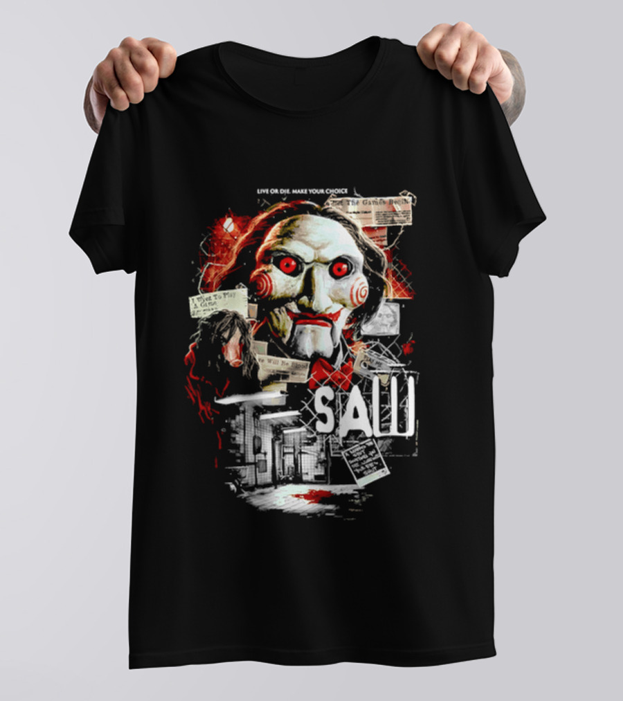 Live Or Die Make Your Choice Saw I Want To Play A Game Sometimes You See More With Your Eyes Shut X Marks The Spot T-Shirt