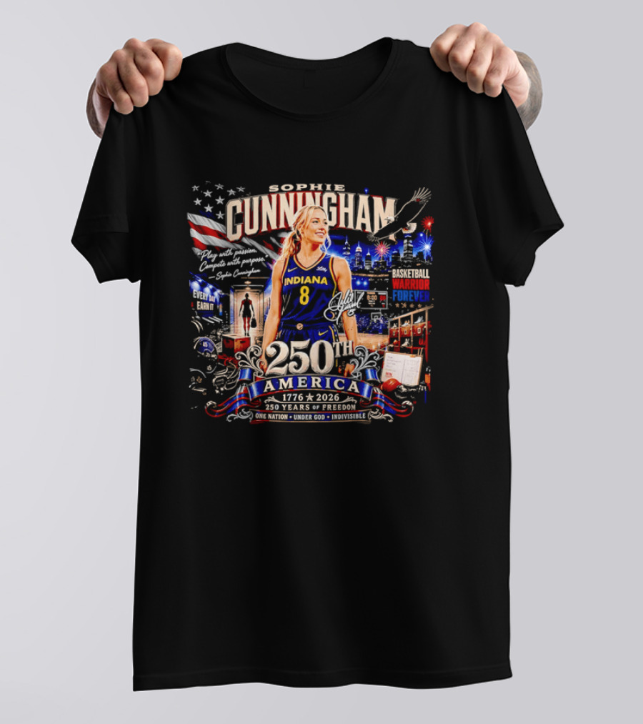 Sophie Cunningham 250th America 1776 To 2026 Indiana Play With Passion Compete With Purpose T-Shirt