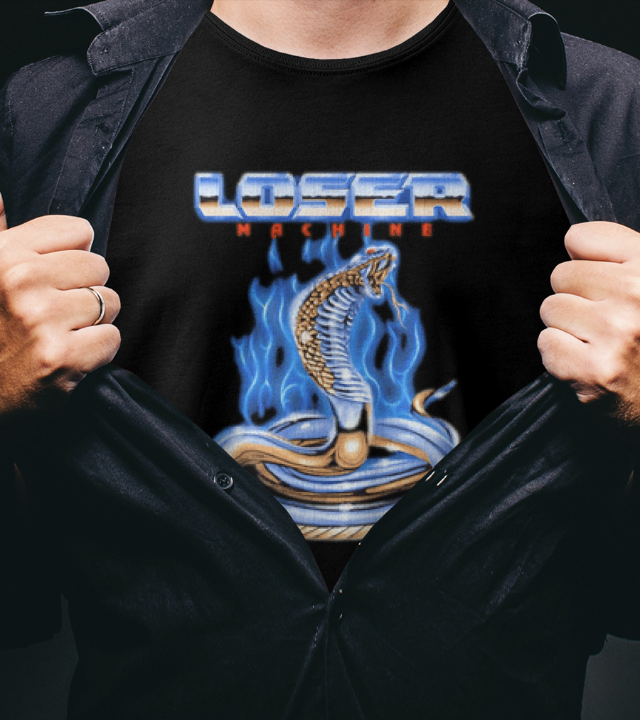 Loser Machine Cobra Flaming Blue Serpent Roaring Snake T-Shirt