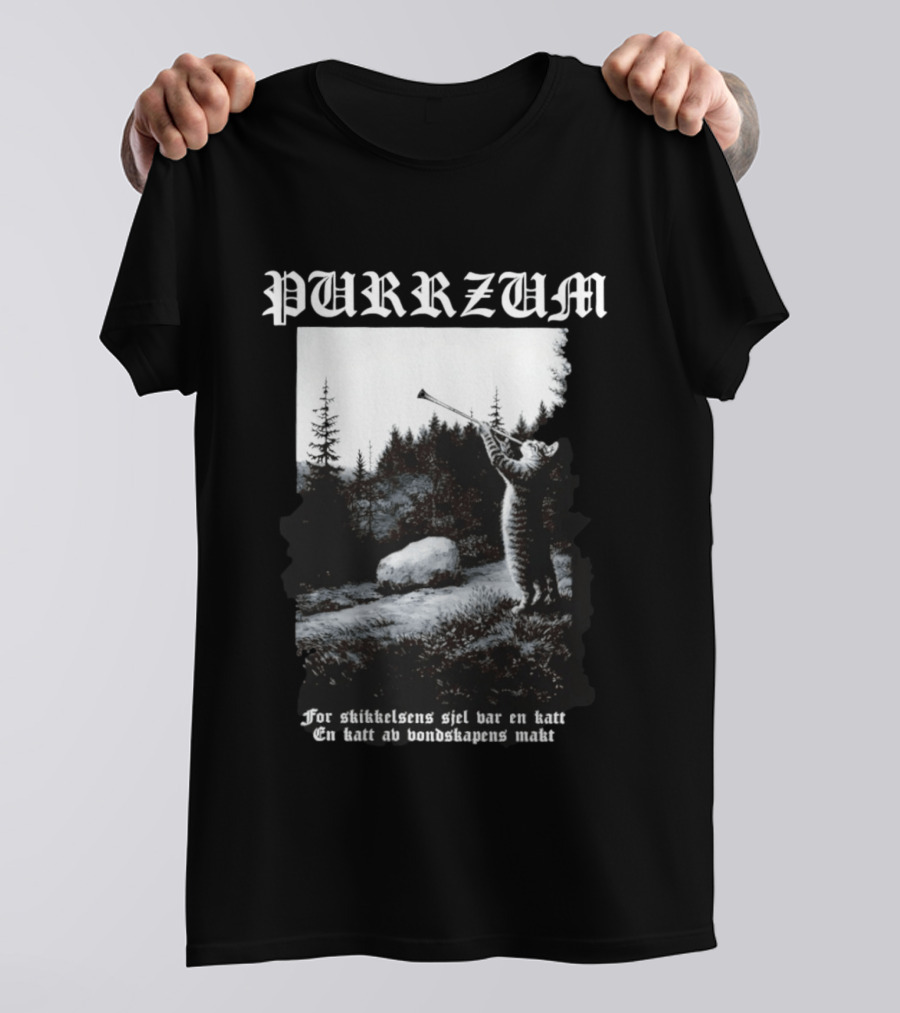 Purrzum Cat Black Metal Burzum For Skikkelsens Sjel Var En Katt En Katt Av Ondskapens Makt T-Shirt