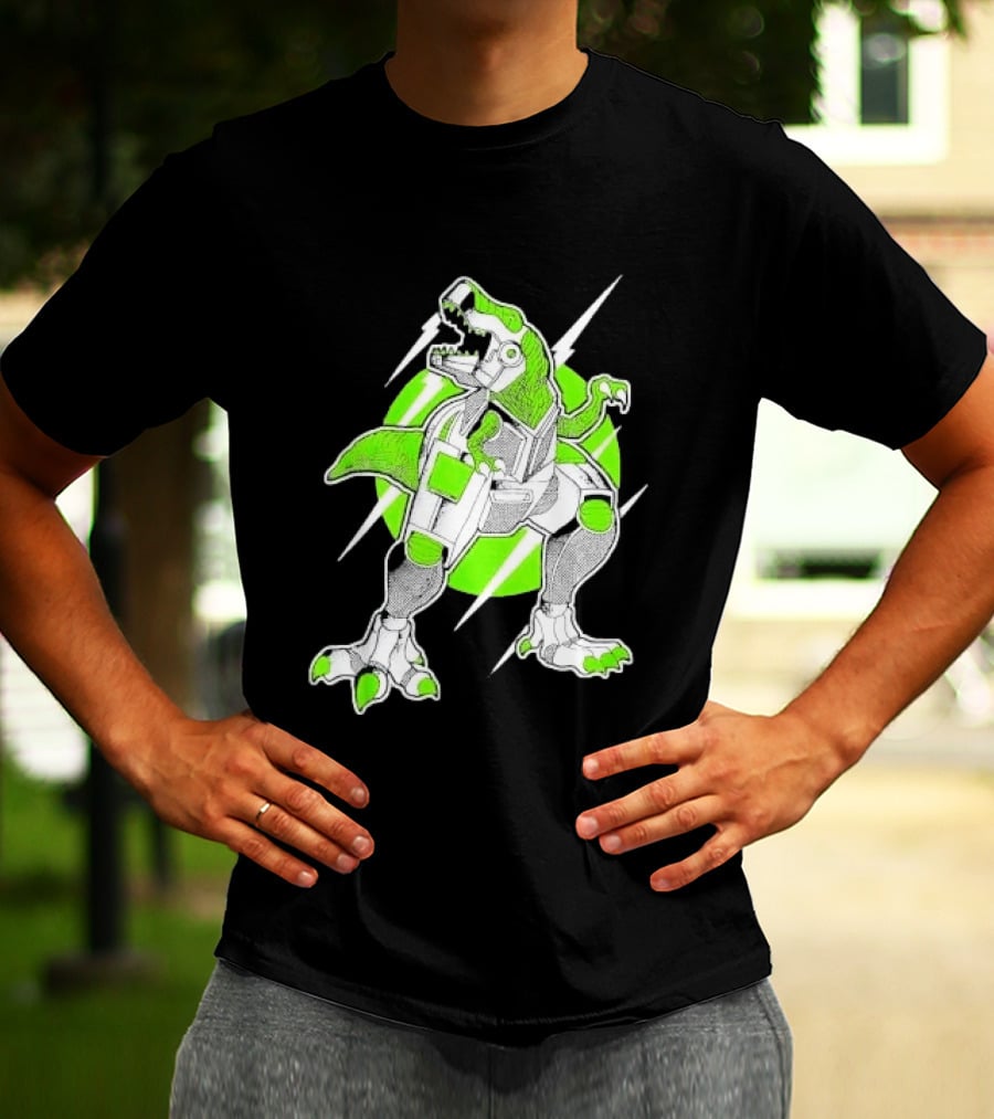 Robo Rex Neon Green Cybernetic Dinosaur Tech Science Fiction High Voltage T-Shirt