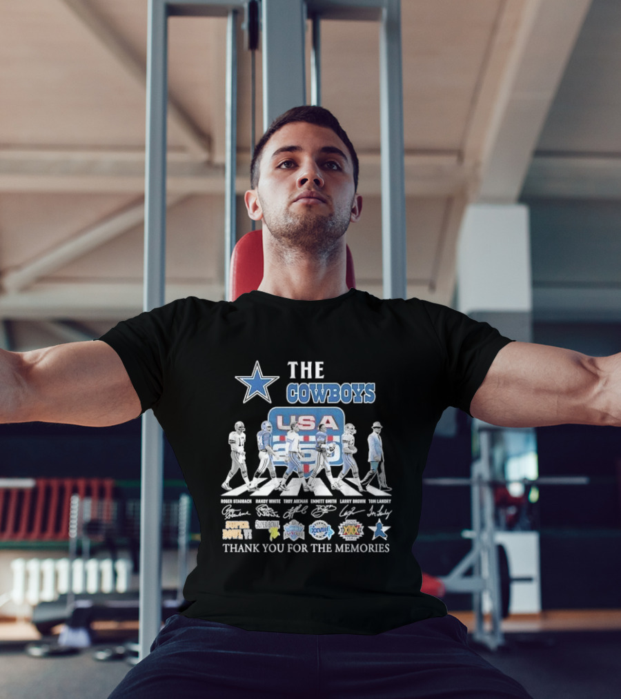THE COWBOYS Roger Staubach Randy White Troy Aikman Emmitt Smith Larry Brown Thank You For The Memories USA T-Shirt