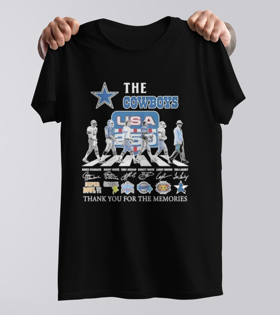 THE COWBOYS Roger Staubach Randy White Troy Aikman Emmitt Smith Larry Brown Thank You For The Memories USA T-Shirt
