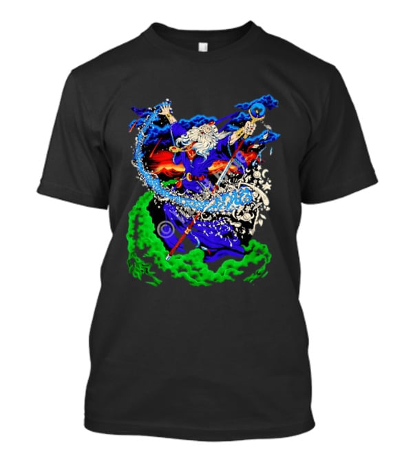 Wizard Casting Magic Conjuring Galaxies Fantasy Aurora Sky T-Shirt