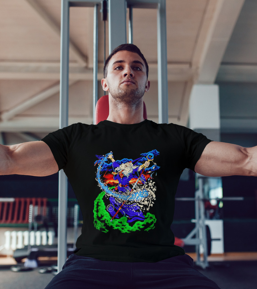 Wizard Casting Magic Conjuring Galaxies Fantasy Aurora Sky T-Shirt