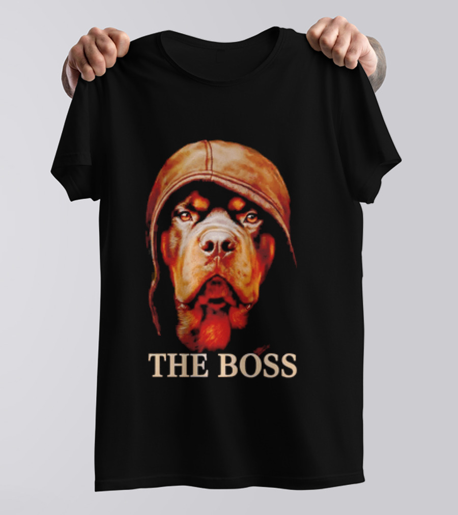 The Boss Rottweiler Wearing Aviator Cap T-Shirt