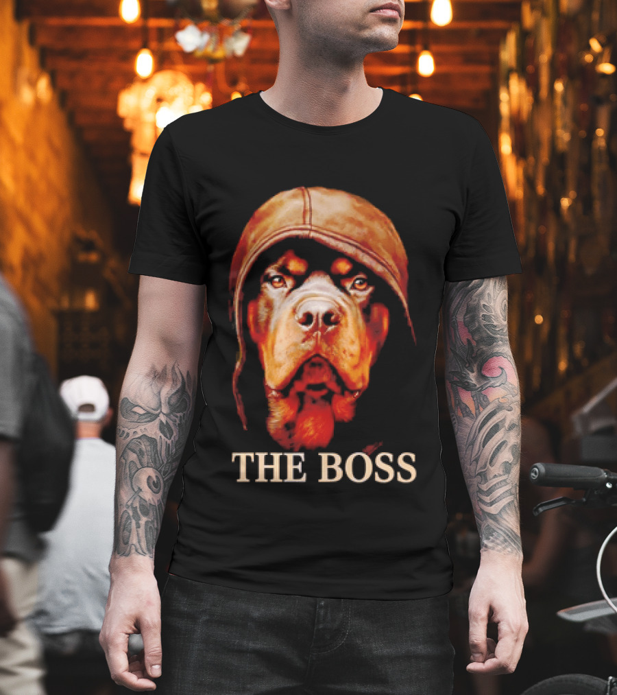 The Boss Rottweiler Wearing Aviator Cap T-Shirt