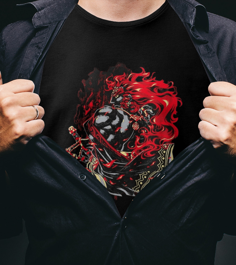 The Legend Of Zelda The Devourer Of Tomorrow Flamboyant Musketeer Warrior With Cape And Fiery Red Hair T-Shirt