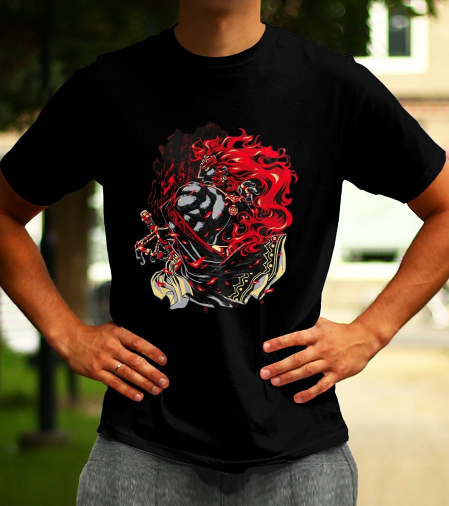 The Legend Of Zelda The Devourer Of Tomorrow Flamboyant Musketeer Warrior With Cape And Fiery Red Hair T-Shirt
