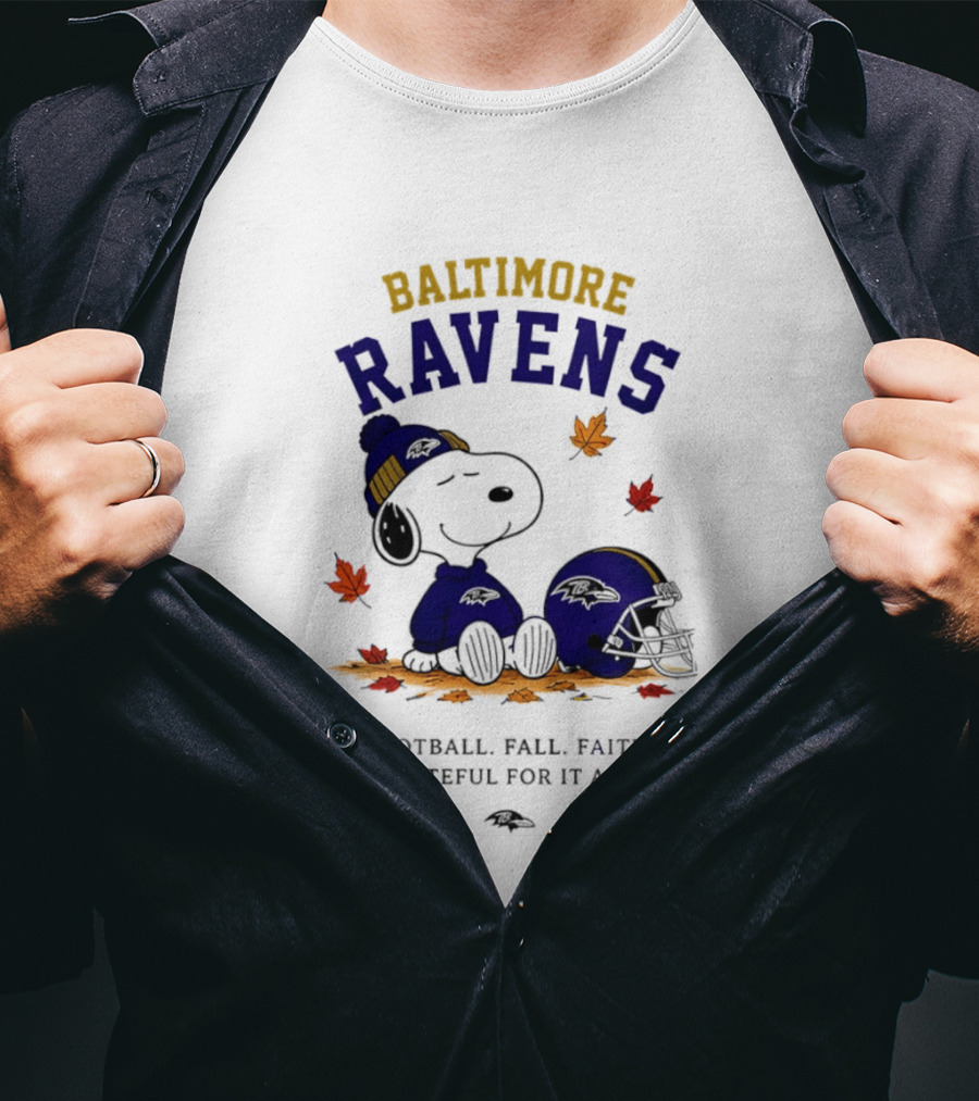 Baltimore Ravens Snoopy Football Fall Faith Grateful For It All T-Shirt