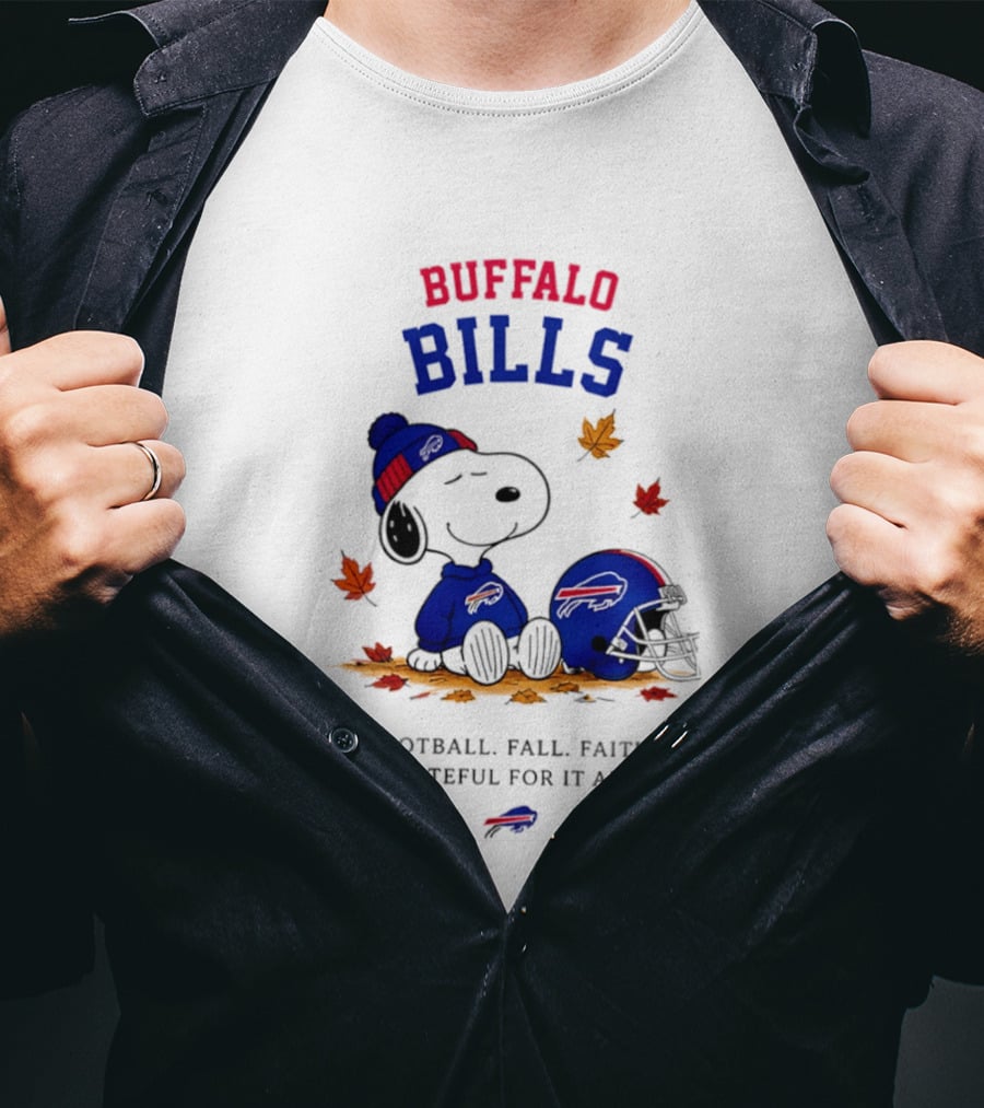 Buffalo Bills Snoopy Football Fall Faith Grateful For It All Leaves T-Shirt