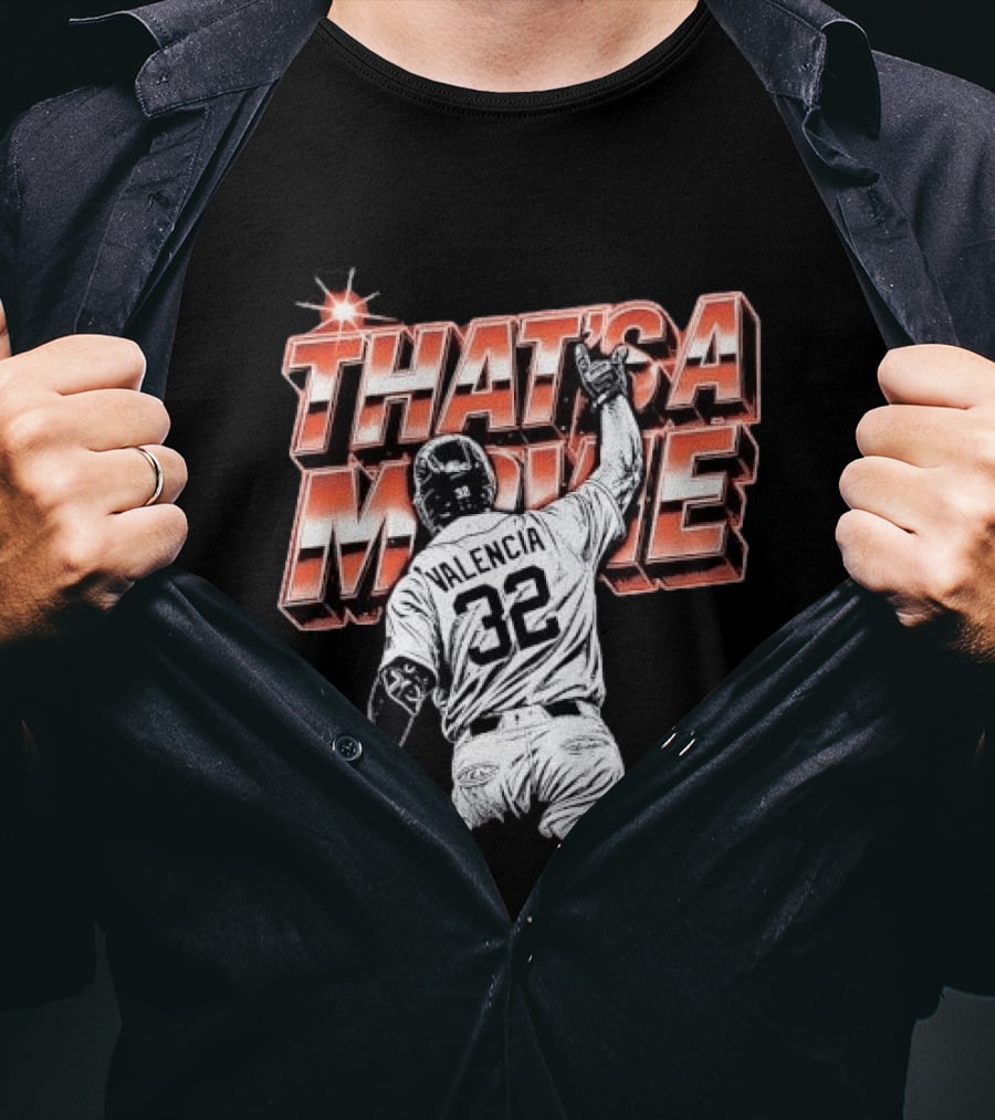 Valencia That's A Movie Baseball Iconic Pose 32 Pointing Skyward T-Shirt