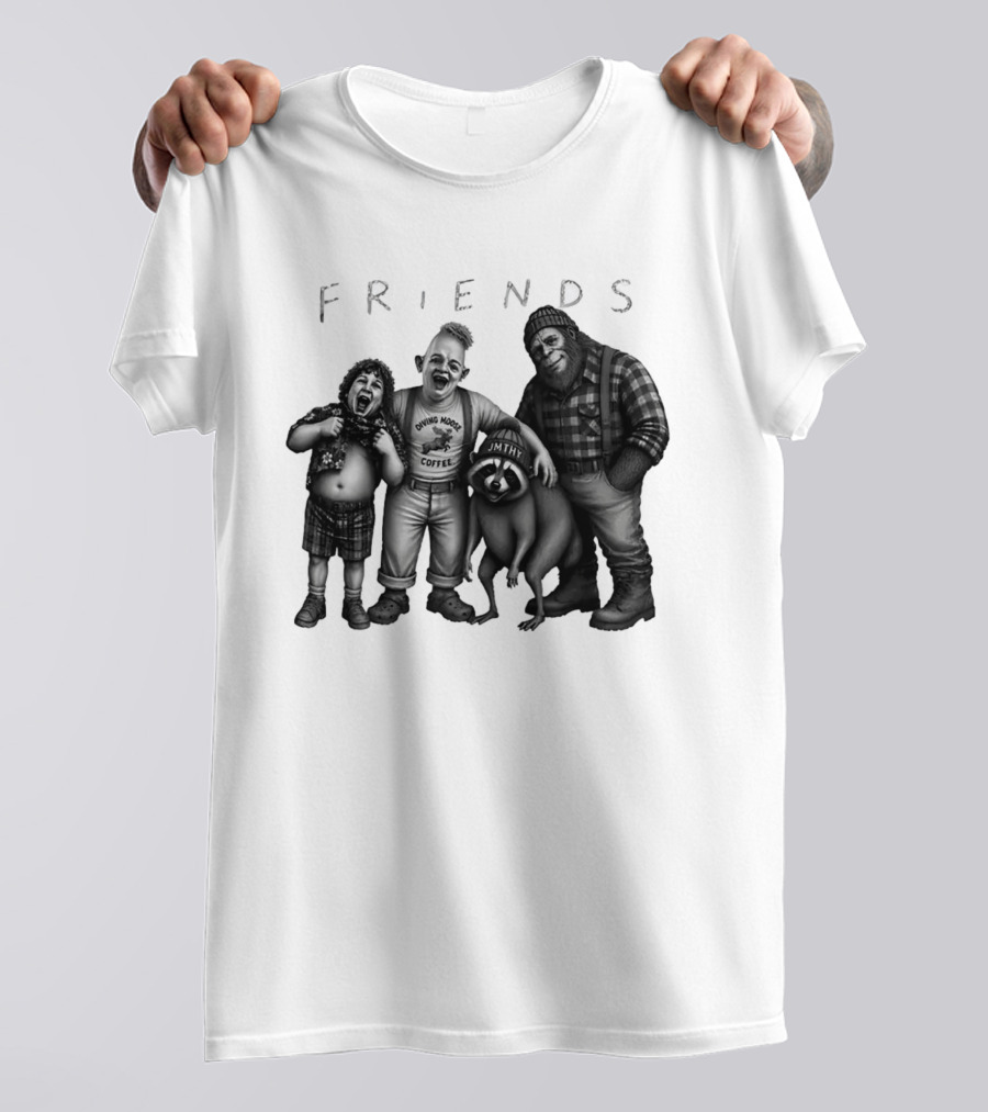 Friends Owning Moose Coffee Jmthy Big Foot Raccoon T-Shirt