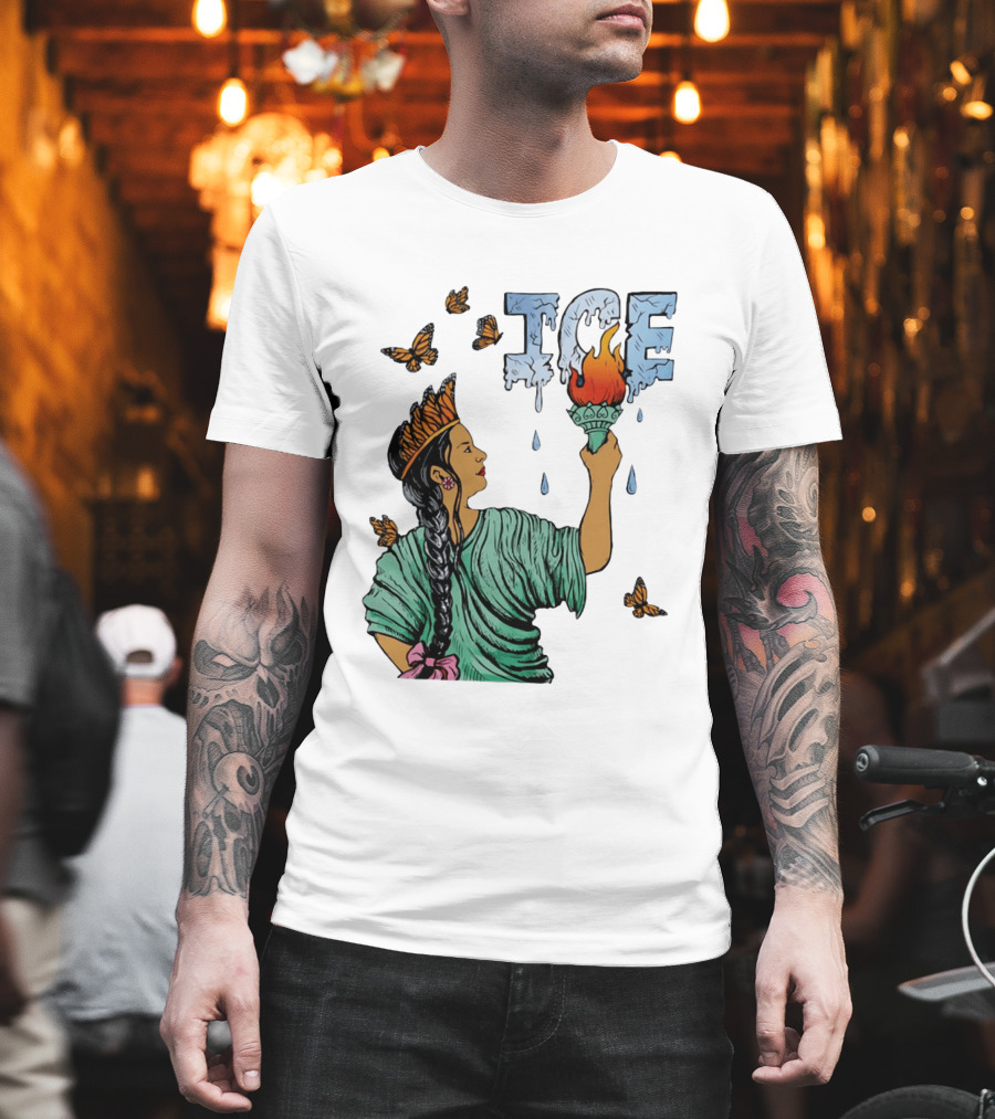 Liberty ICE Melt Activism With Monarch Butterflies And Torch Symbolism T-Shirt