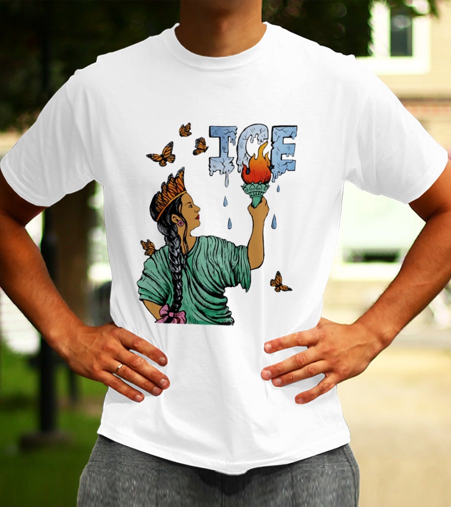Liberty ICE Melt Activism With Monarch Butterflies And Torch Symbolism T-Shirt