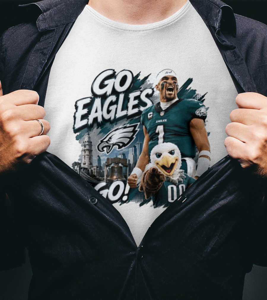 Go Eagles Go Philadelphia Eagles Jalen Hurts Swoop Football Skyline T-Shirt