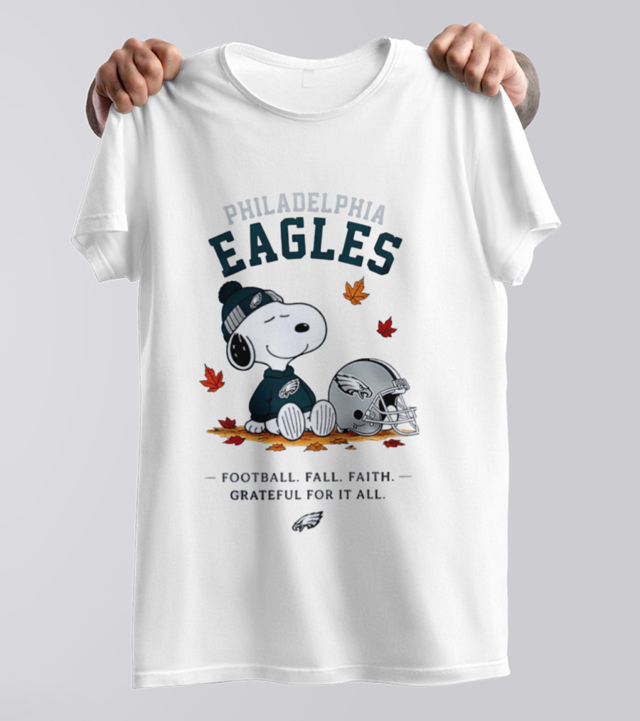 Philadelphia Eagles Snoopy Football Fall Faith Grateful For It All T-Shirt