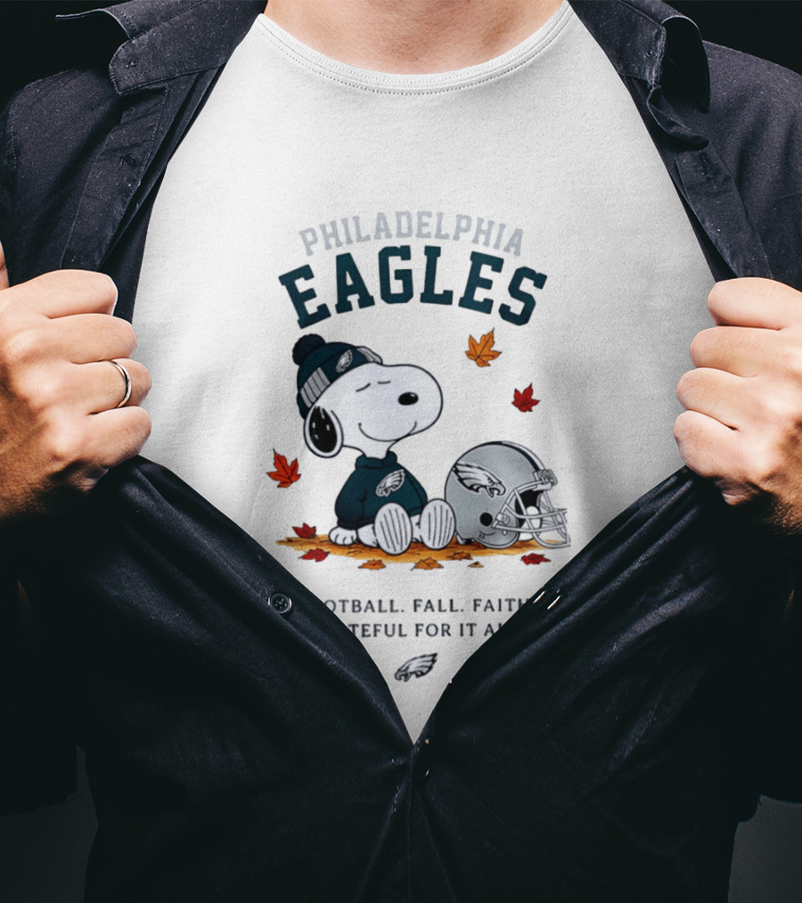 Philadelphia Eagles Snoopy Football Fall Faith Grateful For It All T-Shirt