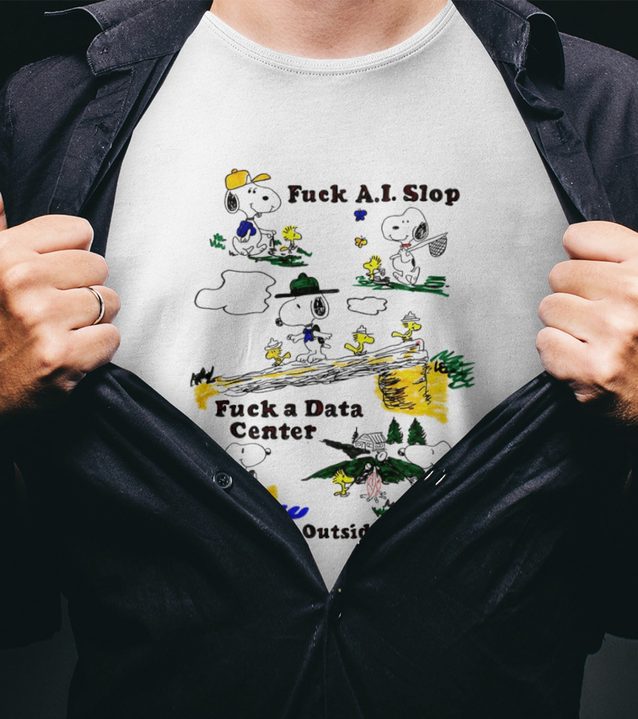 Snoopy Woodstock Fuck AI Slop Data Center I'm Going Outside To Play T-Shirt