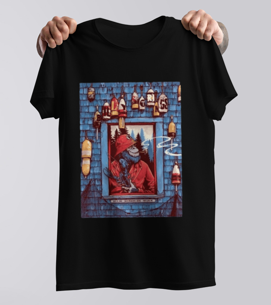 Billy Strings Portland ME 2026 Night 1 July 24 Event By Dan Dippel At Cross Insurance Arena Featuring Lobster Fisherman Monkey T-Shirt