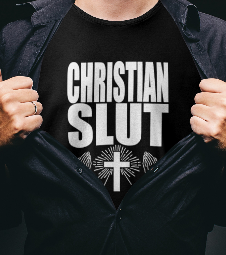 Christian Slut Praying Hands Cross Iconography T-Shirt
