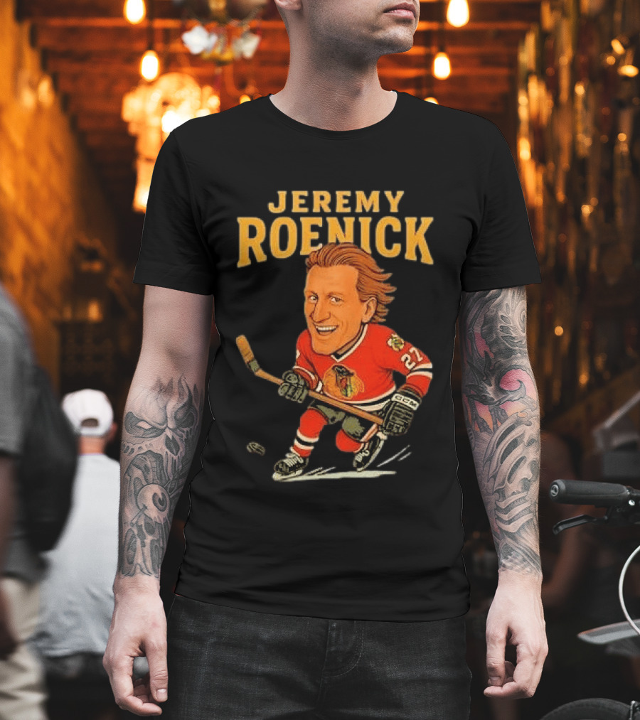 Jeremy Roenick Caricature Chicago Blackhawks Legendary Hockey Star T-Shirt