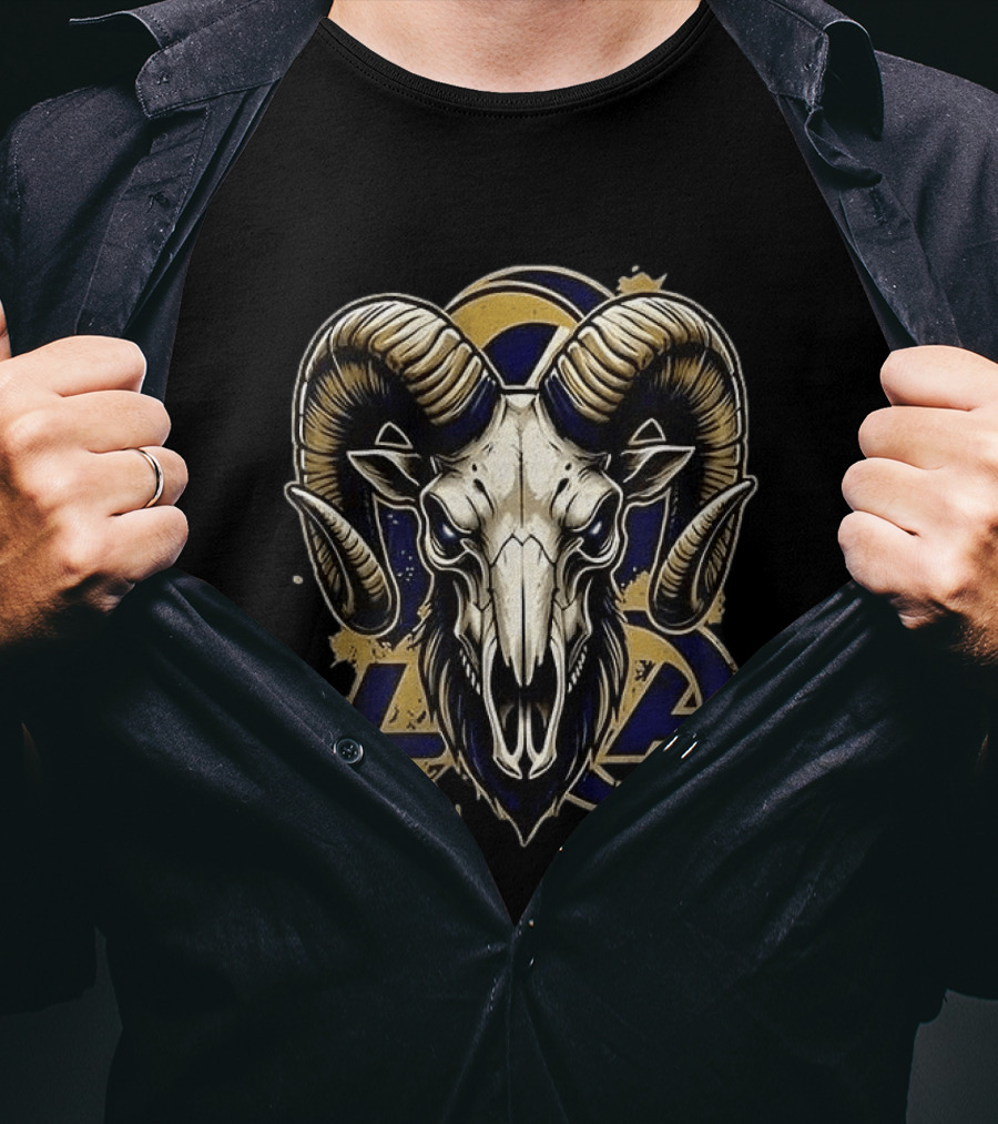 Los Angeles Rams Runs In My Blood Skeleton Skull T-Shirt