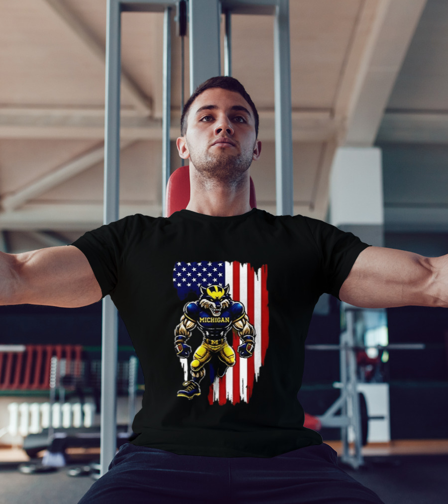 Michigan Wolverines We The People USA Flag Wolverine T-Shirt